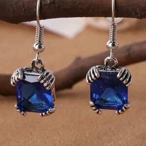 Blue Stone Drop Earrings Silver